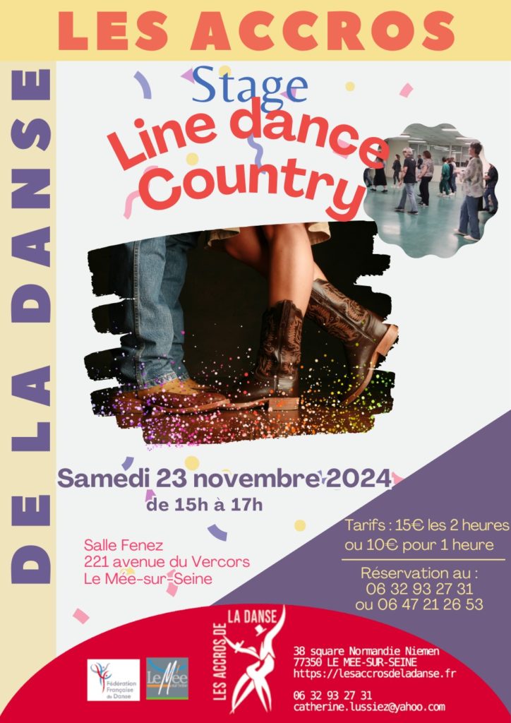 Stage de danse country et line dance samedi 23 novembre 2024 de 15h à 17h au Mée-sur-Seine