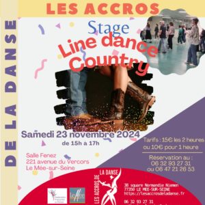 Stage de danse country et line dance avec Les Accros de la Danse 77 samedi 23 novembre 2024 de 15h à 17h au Mée-sur-Seine