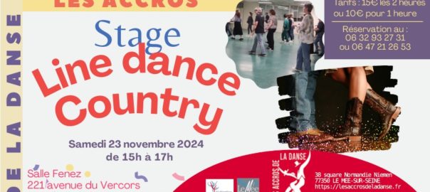 Stage de danse country et line dance samedi 23 novembre 2024 de 15h à 17h au Mée-sur-Seine