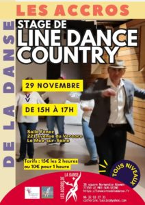 Stage de line dance et de danse country, samedi 29 novembre 2025 de 15h à 17h à la salle Fenez (221 avenue du Vercors, Le Mée-sur-Seine) !