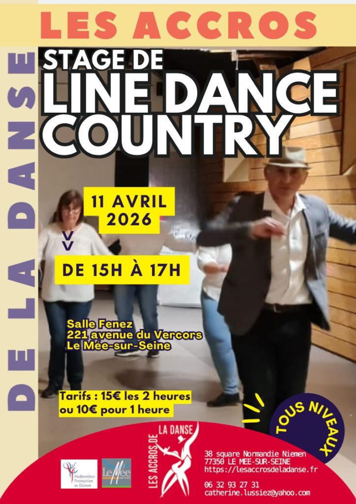 Stage de line dance et de la danse country, le samedi 11 avril 2026 de 15h à 17h au Mée sur Seine (221 avenue du Vercors)